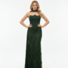 Yeşil Taş ve Payet İşlemeli Uzun Abiye – Straplez Görünümlü Şık Gece Elbisesi