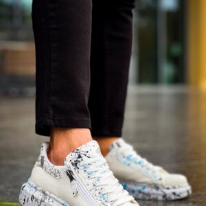 KB-02  Kuback  Bağcıklı Crocodile Beyaz Mavi Günlük Erkek Ayakkabı