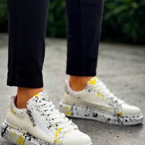 KB-02  Kuback  Bağcıklı Crocodile Beyaz Sarı Günlük Erkek Ayakkabı