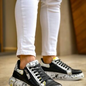 KB-02  Kuback Bağcıklı Crocodile Siyah Sarı Günlük Erkek Ayakkabı