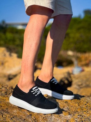 KB-042  Kuback Bağcıklı  Siyah Deri Tozu Beyaz Taban Günlük Erkek Ayakkabı