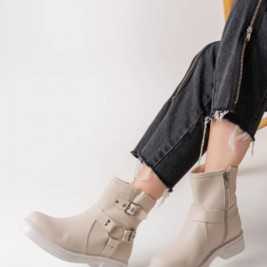 02-2013 Bej Toka Aksesuarlı Fermuarlı Günlük Kadın Bot