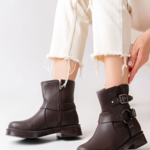 02-2013 Kahverengi Toka Aksesuarlı Fermuarlı Günlük Kadın Bot