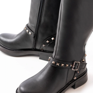 02-307 Siyah Düz Topuklu Günlük Bayan Binici Çizme