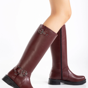 02-312 Bordo Toka Aksesuarlı Fermuarlı Günlük Kadın Çizme