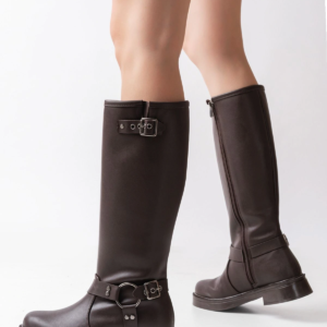 02-312 Kahverengi Toka Aksesuarlı Fermuarlı Günlük Kadın Çizme