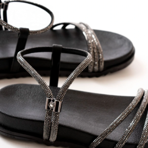 1001-1100 Siyah Platin Taşlı Günlük Kadın Sandalet