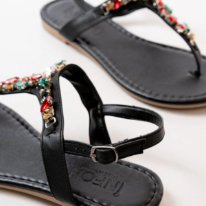 152-1110 Siyah Multi Taşlı Parmak Arası Kadın Sandalet