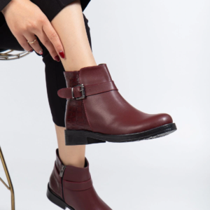 165-204/1 Bordo Kroko Toka Aksesuarlı Fermuarlı Günlük Kadın Bot