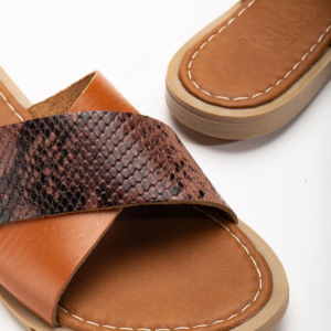 169-076 Taba Ortopedik Hakiki Deri Çapraz Bantlı Kadın Terlik