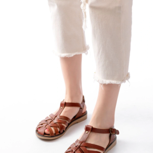 205-02 K. Kahve Ortopedik Hakiki Deri Kadın Sandalet