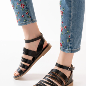 205-041 Siyah Ortopedik Hakiki Deri Kadın Sandalet