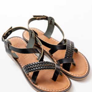 205-09 Siyah Ortopedik Hakiki Deri Kadın Sandalet