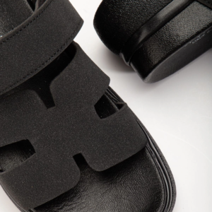 24422-HERMES Siyah Dolgu Topuk Kadın Sandalet