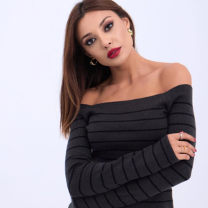 4206 TRİKO ÇİZGİLİ KAYIK YAKA CROP-ANTRASİT-SİYAH