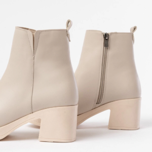 5109-3057 Bej Lastikli Fermuarlı Kalın Topuklu Günlük Kadın Bot
