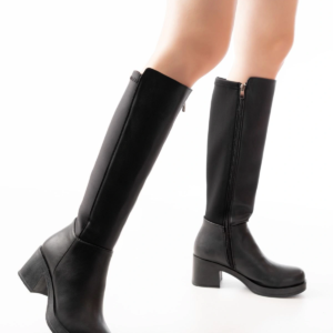 5109-3060 Siyah Topuklu Fermuarlı Günlük Kadın Çizme