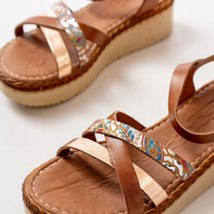 730-015 Taba Garni Ortopedik Hakiki Deri Dolgu Kadın Sandalet