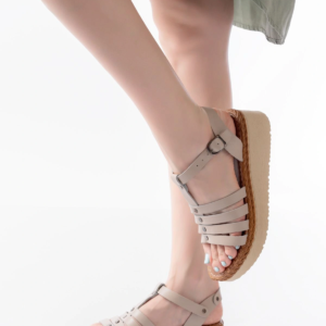 730-142 Bej Hakiki Deri Ortopedik Taban Kadın Sandalet