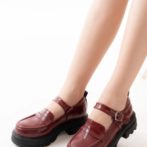745-771 Bordo Rugan Kadın Günlük Yüksek Tabanlı Loafer Ayakkabı