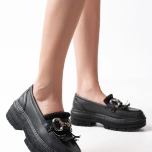 749-750 Siyah Tokalı Günlük Yüksek Tabanlı Loafer Ayakkabı