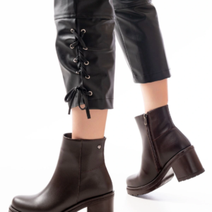 767-3020 Kahverengi Fermuarlı Kalın Topuklu Günlük Kadın Bot