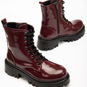 868-356 Bordo Rugan Bağcıklı Fermuarlı Günlük Kadın Bot