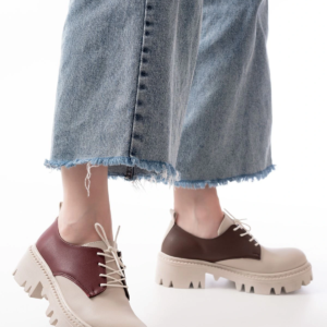 868-754 Bej Garni Bağcıklı Günlük Yüksek Tabanlı Loafer Ayakkabı