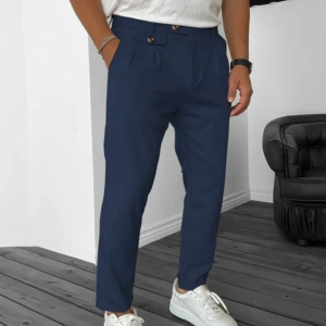 Erkek Belden Düğmeli Cepli Dokuma Pantolon