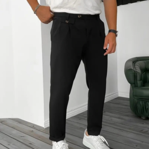 Erkek Belden Düğmeli Cepli Dokuma Pantolon