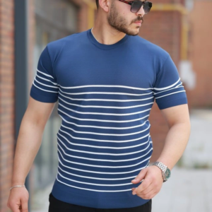 Erkek çizgi Desenli Bisiklet Yaka Kısa Kollu T-sihrt