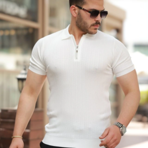 Erkek Fermuar Yakalı Kısa Kollu Tişört