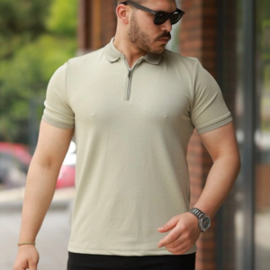 Erkek Fermuarlı Yaka Kısa Kollu Tişört