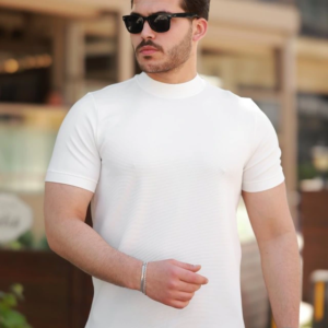 Erkek Ince çizgi Dokulu Kısa Kollu T-shirt