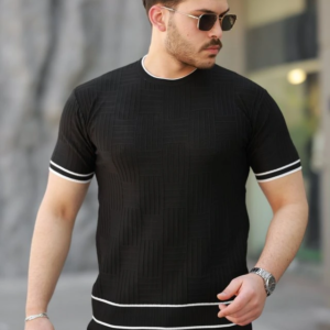 Erkek Jakarlı Ribanalı Kısa Kollu T-shirt