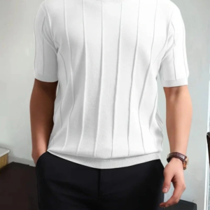 Erkek Kısa Kollu Bisiklet Yaka çizgili Triko Tshirt