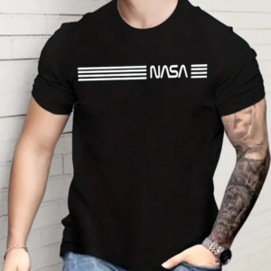 Erkek Kısa Kollu NASA Baskı Bisiklet Yaka T-shirt