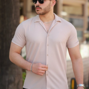 Erkek Ottoman Kumaş Apaj Yaka Kısa Kollu Gömlek