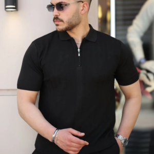 Erkek Yakası Fermuarlı Kısa Kollu T-shirt