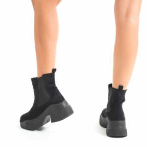 FZ-2400 Siyah Süet Yüksek Tabanlı Lastikli Günlük Kadın Bot