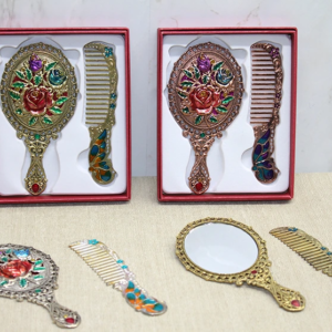 Gül Tasarımı Ayna Ve Tarak Seti Küçük Boy