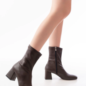 HC-2700 Kahverengi Topuklu Fermuarlı Kadın Bot