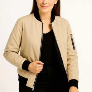 Içi Astarlı Fermuarlı Bomber Mont Ceket - Bej