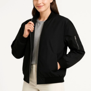 Içi Astarlı Fermuarlı Bomber Mont Ceket - Siyah