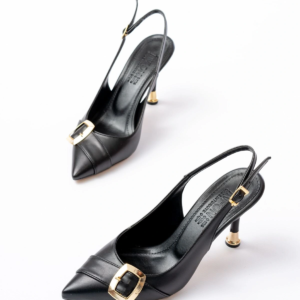 İNF-1151 Siyah Günlük Arkası Açık Topuklu Bayan Ayakkabı