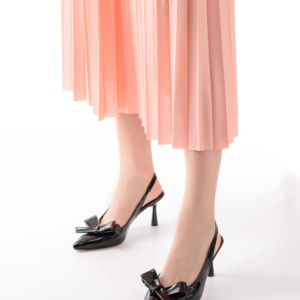 İNF-4501 Siyah Rugan Günlük Arkası Açık Fiyonklu Topuklu Bayan Ayakkabı