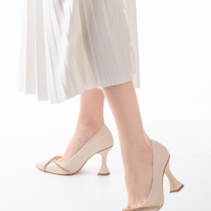 K-10 Bej Günlük Sarmal Taşlı Topuklu Kadın Ayakkabı