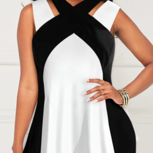 Kadın Askılı Boyundan çapraz Halter Yakalı çift Renkli Viskon Bluz