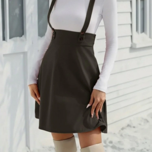 Kadın Askılı Düğmeli Mini Süet Elbise