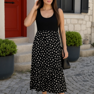 Kadın Askılı Yuvarlak Yaka üst Viskon Alt Desenli Bürümcük Elbise